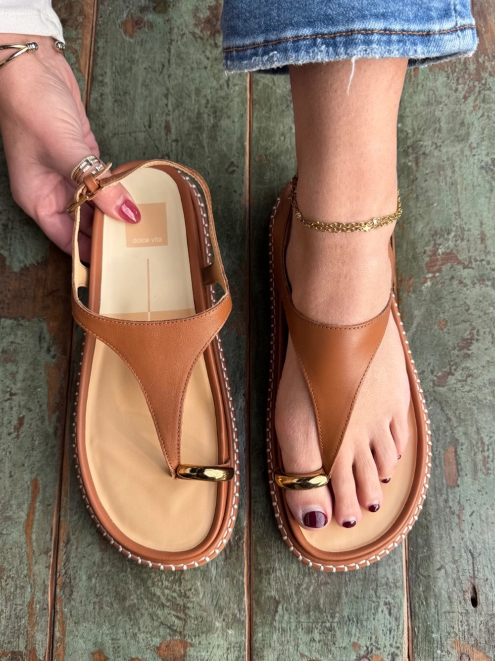 Dolce Vita Brown Stefan Sandals with Gold Accent NWT